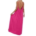 thumbnail image 4 of Women's Summer Spaghetti Strap Maxi Dress Backless V Neck Loose Flowy Cami Long Dress for Beach Vacation Casual Daily Wear Gibobby,XXL,Hot Pink, 4 of 9