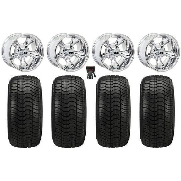 GTW Godfather 14" Golf Cart Wheels Chrome Elite 205x30-14 Tires Yamaha