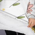 thumbnail image 3 of Oversized Wearable Blanket Hoodie,White Pink Flower Green Leaf Pattern Sherpa Blanket Hoodie with Super Pockets,Super Warm Fuzzy Pullover for Women & Men, 3 of 6