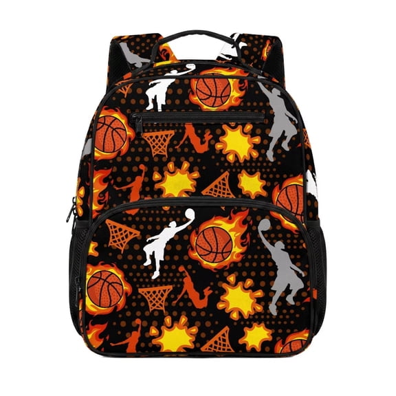KUIFORTI Fire Basketball Toddler Backpack Boys Kids School Bag with Multiple Organizer Pockets Adjustable Straps 13.5 Inch for Preschool Kindergarten Back to School Gifts