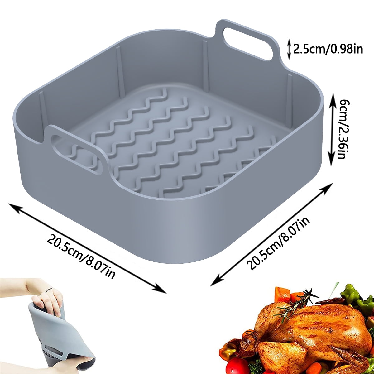 2PCS Airfryer Silicone Basket Mold Reusable Square Air Fryer Pot Tray Heat  Resistant Food Baking for Airfryer Oven Accessories - AliExpress