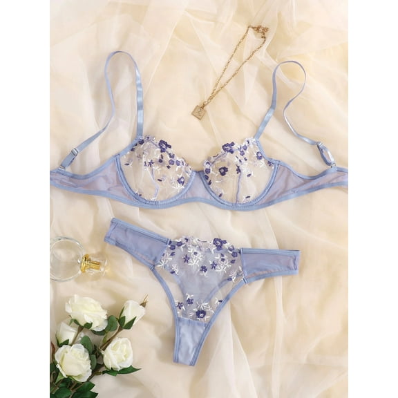 Purple Floral Lingerie Set