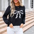 thumbnail image 6 of Levmjia Womens Sweater Bow Print Acrylic Knitted Crew Neck Long Sleeve Casual Loose Fit Lightweight Comfortable Fall Winter Office Daily Wear, 6 of 9