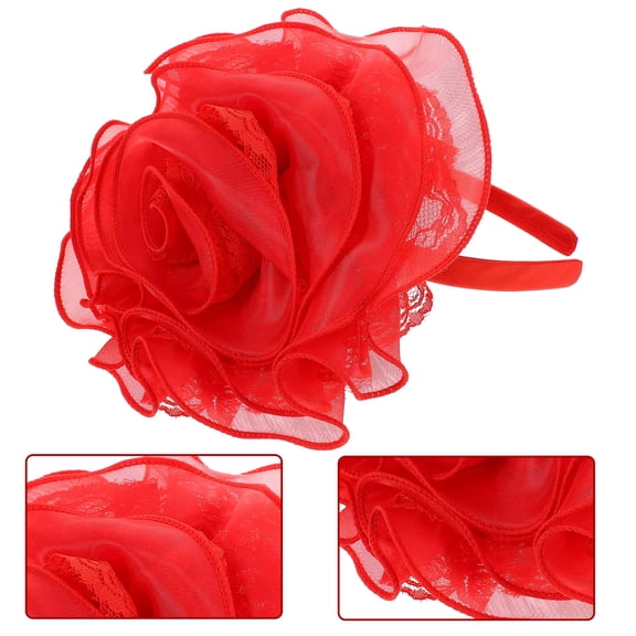 Tineasur Large Red Lace Flower Headband Bridal Hair Accessory for Weddings and Special Occasions