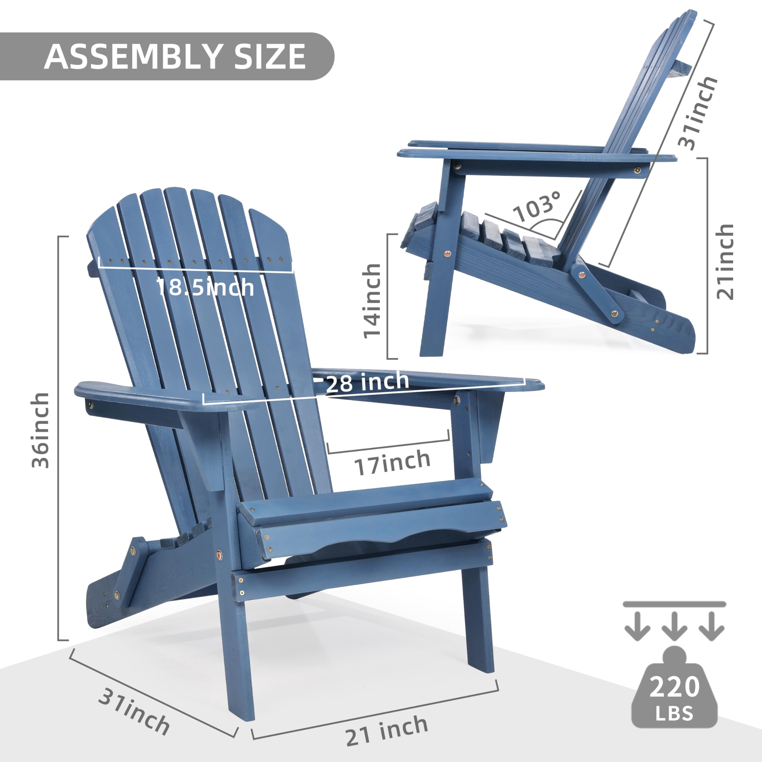 Wood Folding Adirondack Chair, Canadian Cedar Outdoor Patio Lounger Chair for Beach, Deck, Garden, Backyard, Lawn, Porch, Pool Side, Fire Pit