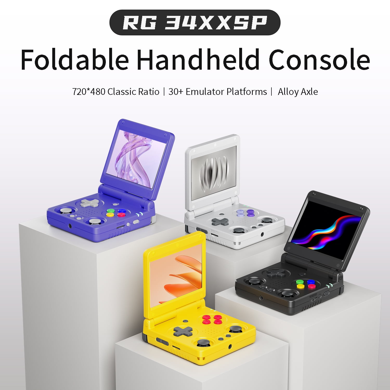 RG34XXSP Handheld Game Console,3300 mAh Battey,3.4 inch Screen Support 30+ Simulators 5G WiFi Bluetooth HD Indigo Yellow
