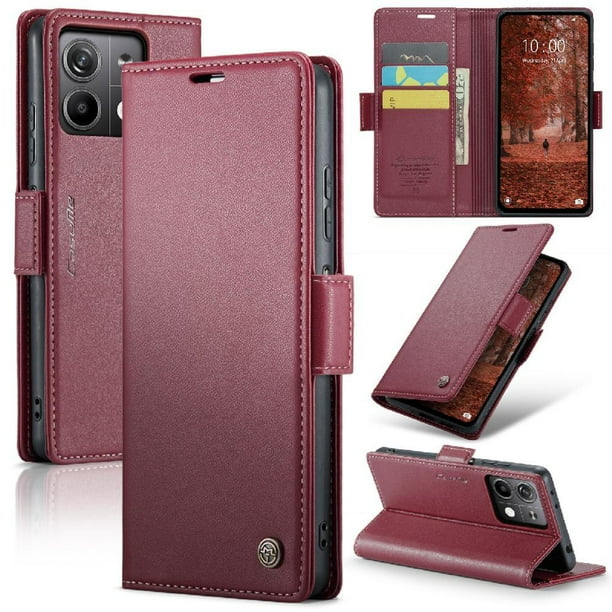 Funda tipo cartera Xiaomi Redmi Note 13 5G con cierre magnético, RFID, tarjetero, soporte, carga inalámbrica