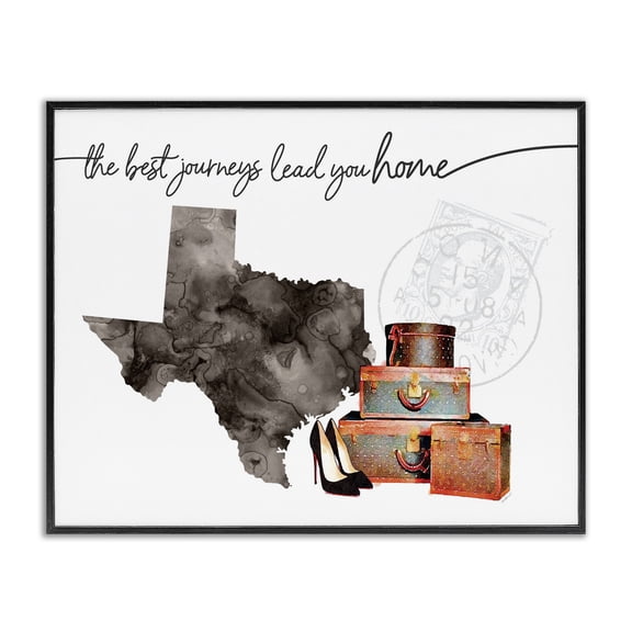 Stupell Industries Art Deco Texas State The Best Journeys Lead You Home Fashion Shoes and Luggage Illustration Black Framed Giclee Art, 14 x 11, by Amanda Greenwood