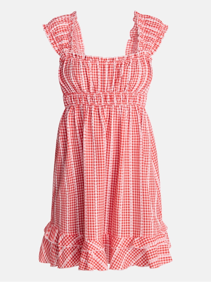 No Boundaries Women's Empire Waist Dress with Cap Sleeves, XXS-XXL
