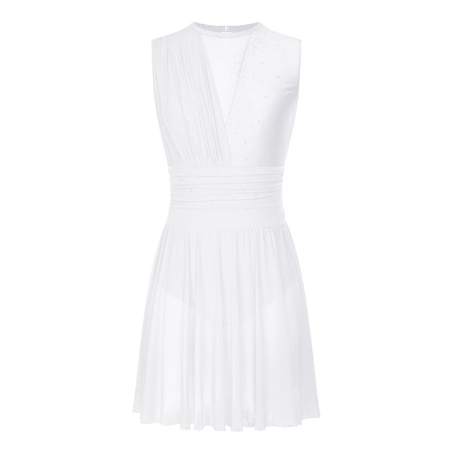 XUNZOO Robe de Danse Latine Moderne Contemporaine Sans Manches avec Trou de Serrure Blanc L