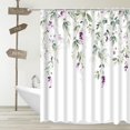 thumbnail image 3 of Leaf Fabric Shower Curtain Watercolor Purple Lavender Flower Green Eucalyptus Leaves Spring Floral Plants Decor Bathroom Bath Curtains with Hooks 70x70 Inches, 3 of 4