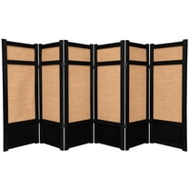 4 ft. Tall Premium Wood and Woven Jute Shoji Screen - 6 Panel - Black