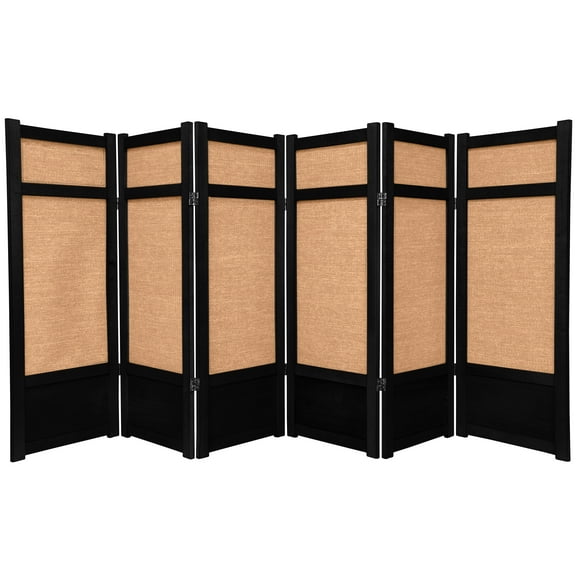 4 ft. Tall Premium Wood and Woven Jute Shoji Screen - 6 Panel - Black