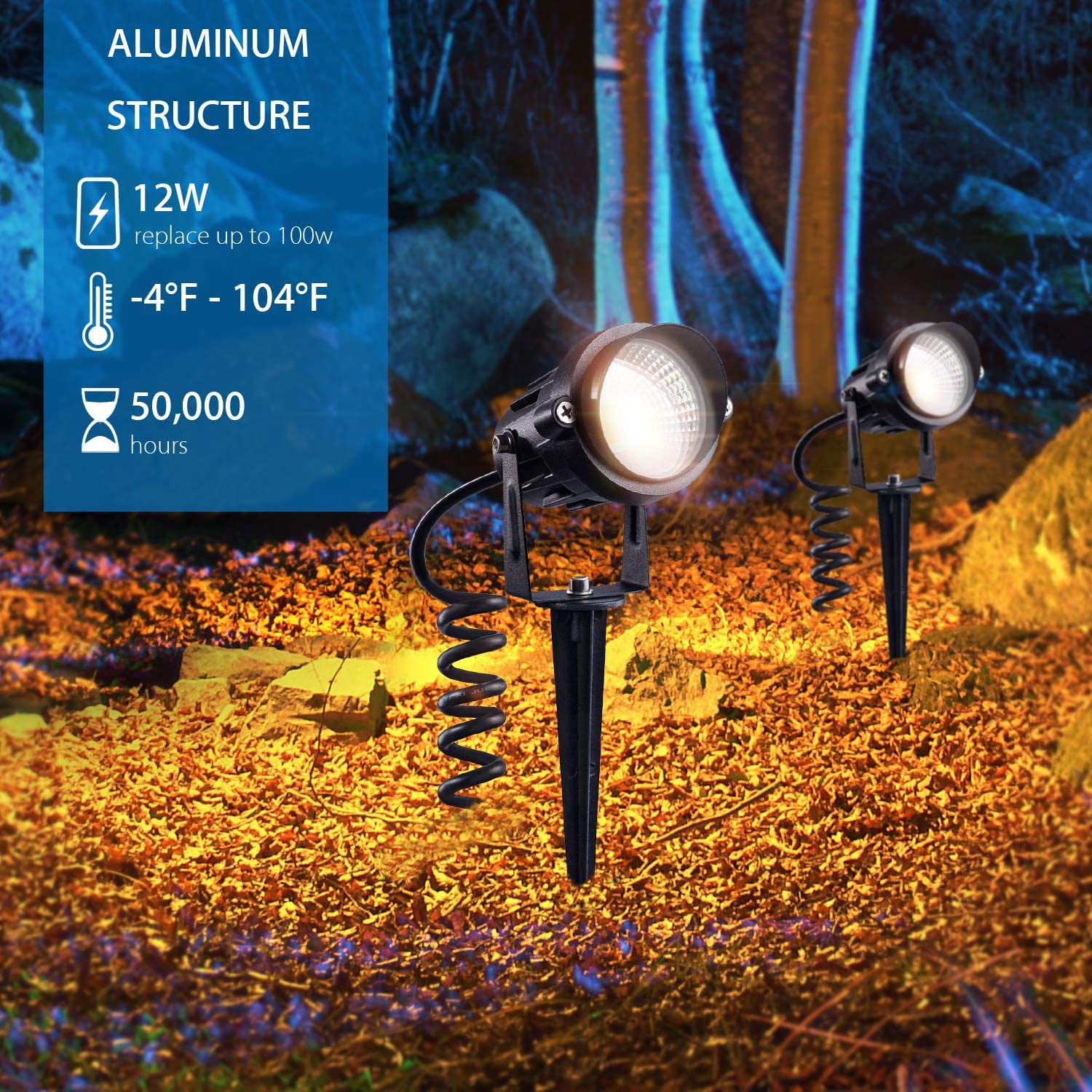 SUNVIE 12W LED Landscape Lights Low Voltage Pathway Lights Outdoor Warm White Spotlights, 8 Pack