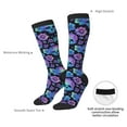 thumbnail image 4 of Xecao blue daisy Skull flower print thigh-high socks, crafted for both men and women with a stretchy, high-opaque design perfect for daily wear, 4 of 6