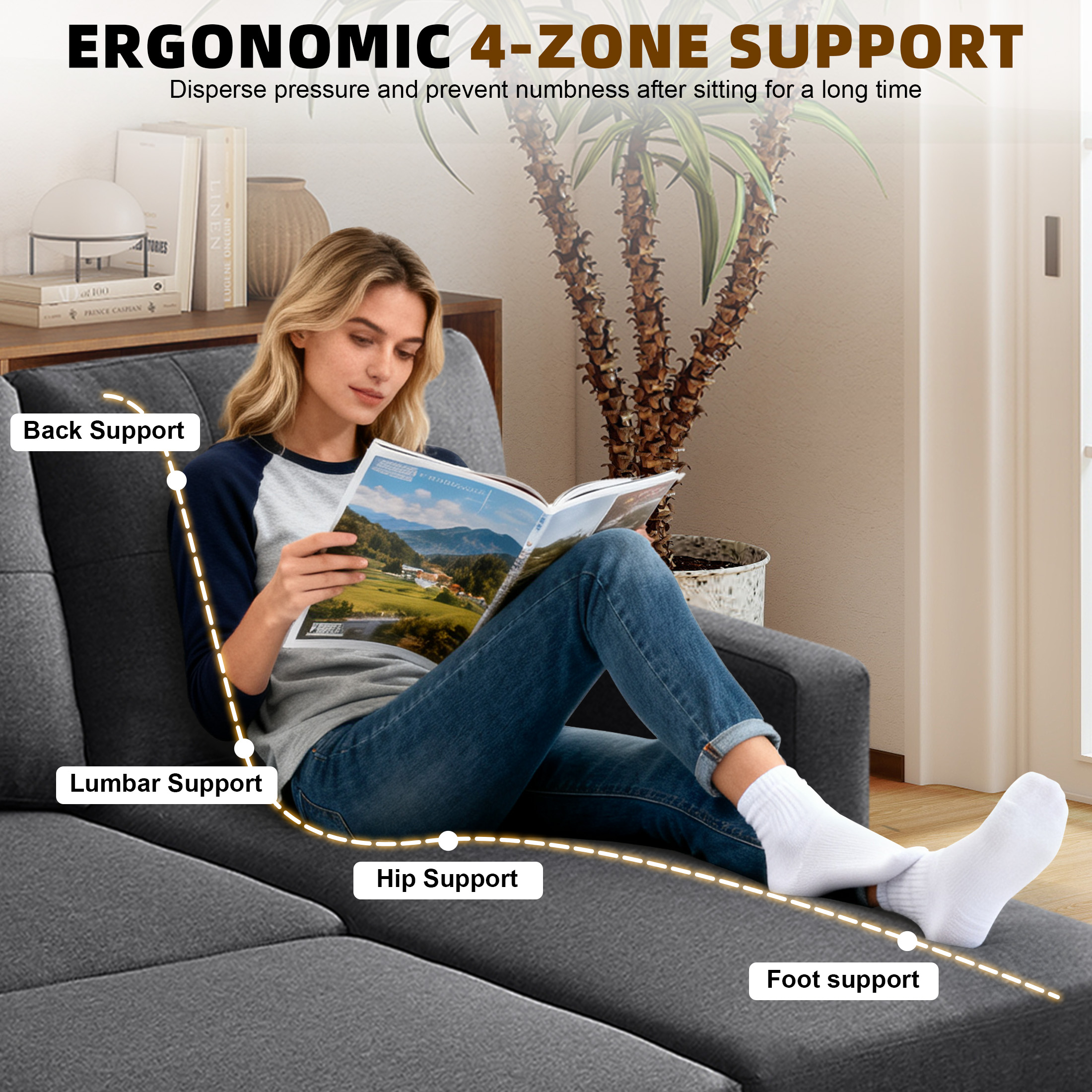 Aukfa Premium Pull-Out Sleeper Sofa Bed with Storage Chaise, Contemporary 3-Seater Couch for Living Room, Dark Gray