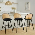 thumbnail image 2 of ANMINY Swivel Rattan Bar Stools, 29" Counter Height Set of 2, Upholstered Chairs Barstools with Full Back and Metal Legs Modern Boucle Fabric Seat for Kitchen Island, 2 of 11