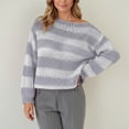 thumbnail image 2 of Arlun Women's Knit Striped Sweaters Oversized Color Clock Long Sleeve Crewneck Pullover Sweater Cute Loose Fit Comfortable Fall Winter Trendy Sweater Tops Grey M, 2 of 4