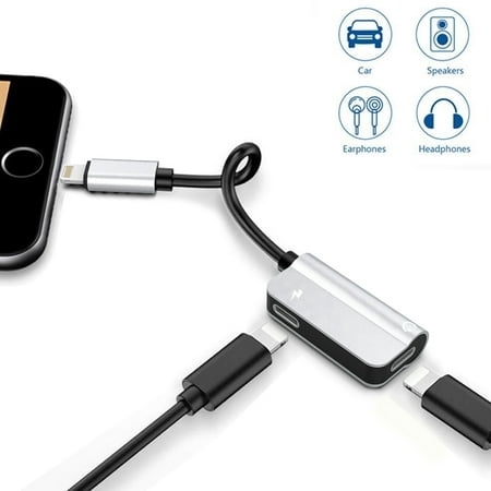 2 in 1 Lightning Splitter Adapter Compatible w/ iPhoneXS Max/XS/XR/X/7/8/7 Plus/8 Plus, iPhone Headphone AUX Audio Jack Adapter Dual Ports Music & Charging Connector Cable Work With iOS 10 or (Best Music Downloader For Ios 10)