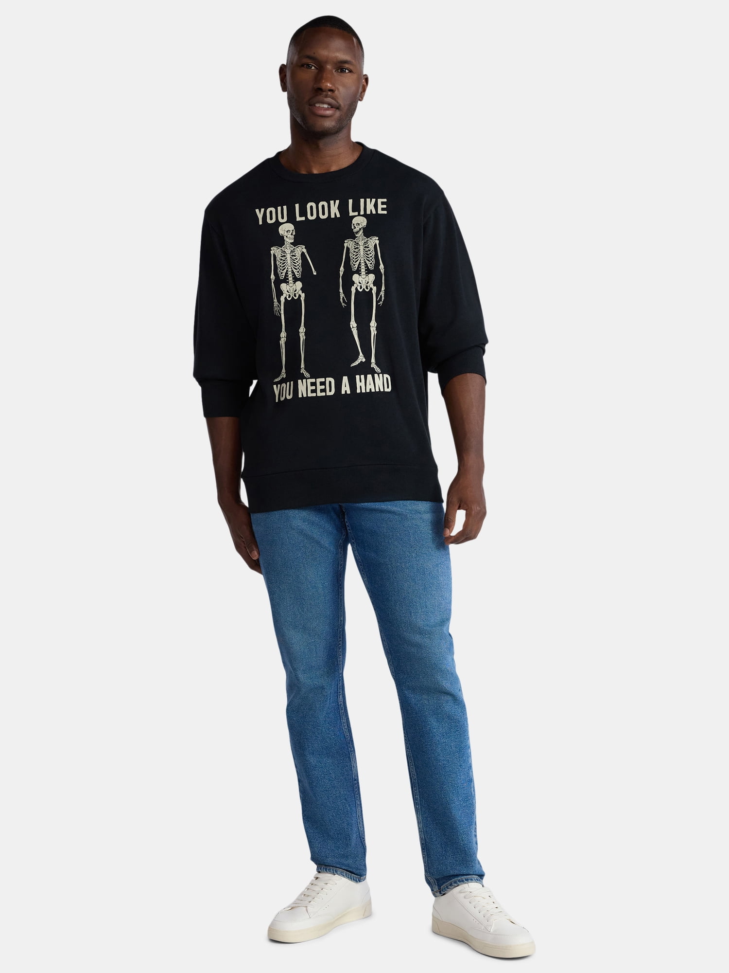 Halloween Crewneck Fleece Sweatshirt, You Look Like You Need a Hand Skeleton Crew, Men's Sizes XS-3XL