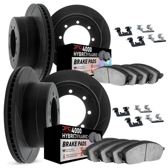 Dynamic Friction Company Front and Rear Brake Rotors Kit Slotted Black | 4000 HybriDynamic Brake Pads includes Hardware 3814-48012