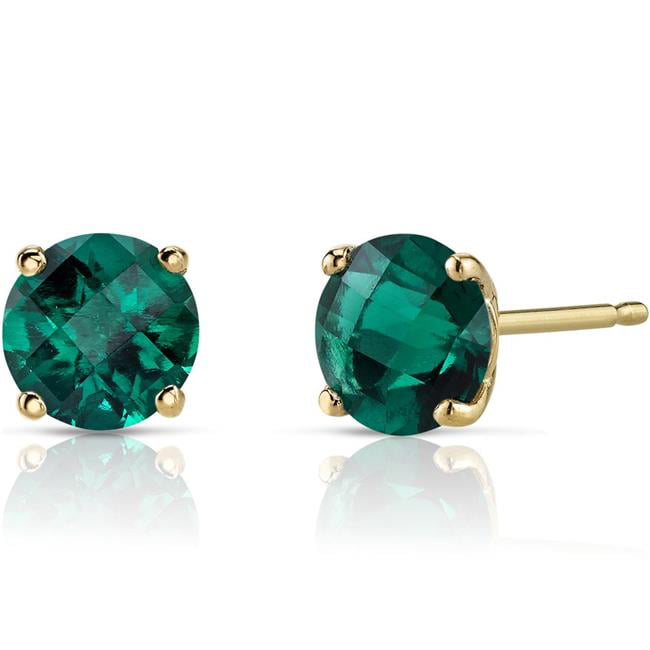 Oravo - 1.57 ct Round Green Created Emerald Stud Earrings in 14K Yellow ...