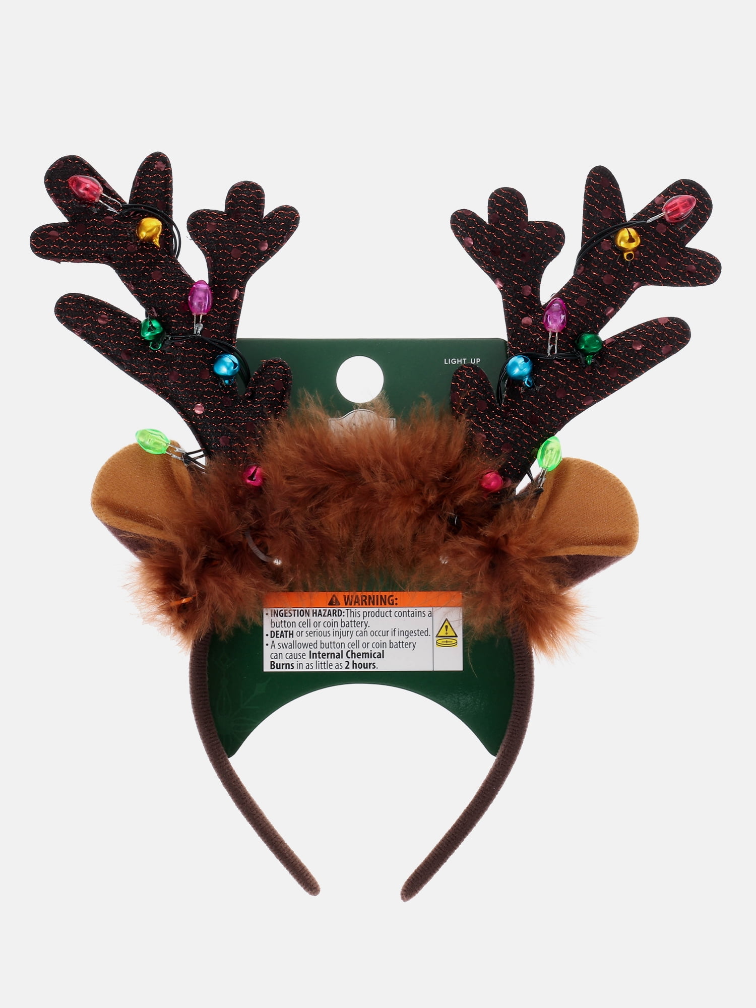 Way to Celebrate Light Up Fuzzy Reindeer Antler Headband, Multicolor, 1 Piece, One Size Fits Most