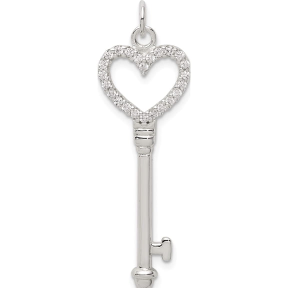 Sterling Silver Cz Heart Key Pendant (33.71 X 12.48) Made In Thailand qc9477