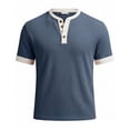 thumbnail image 4 of VSSSJ Mens Henley Short Sleeve T-Shirt Fashion Color Block Casual Button Shirts Waffle Crew Neck Lightweight Summer Shirt Tops Navy XXL, 4 of 4