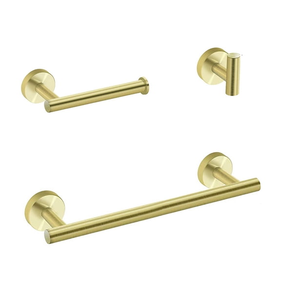JERFIT 3-Piece Modern Brushed Gold Bathroom Hardware Set with Towel Bar, Toilet Paper Holder & Robe Hooks, Stainless Steel