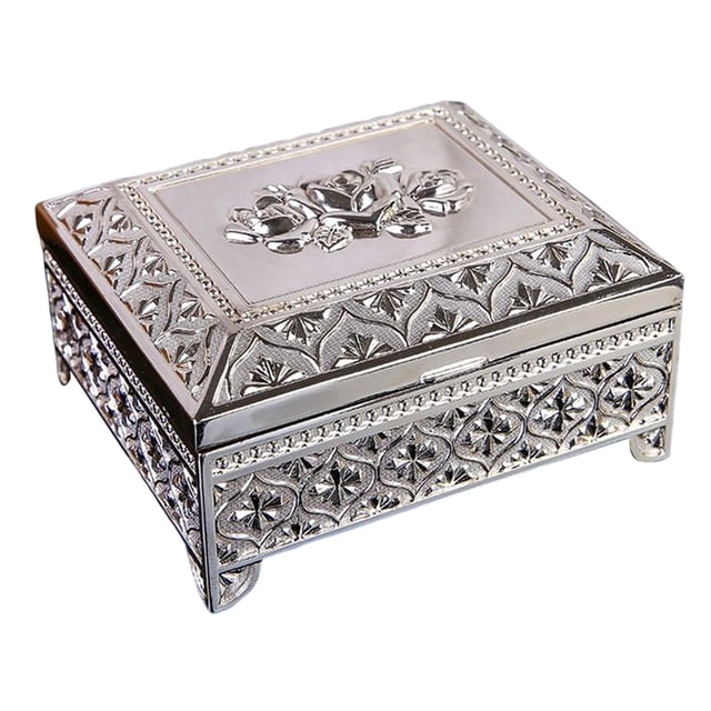 Joyero rectangular grabado metálico para mujeres y niñas, recuerdo de 12,5x10,5x5,5 cm, Material de aleación de Zinc, exquisito, duradero Plata SM SunniMix caja de joya