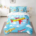thumbnail image 2 of Homewish Yellow Airplane Boys Bedding Comforter Set 7 Pieces, Kawaii Cartoon Aircraft Full Bedding Set, Cute Cloud Print Reversible Fitted Sheet Flat Sheet, Microfiber Bedroom Decor, 2 of 7