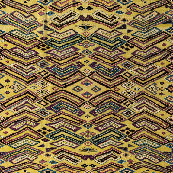 Ahgly Company Indoor Square Abstract Yellow Abstract Area Rugs, 6' Square