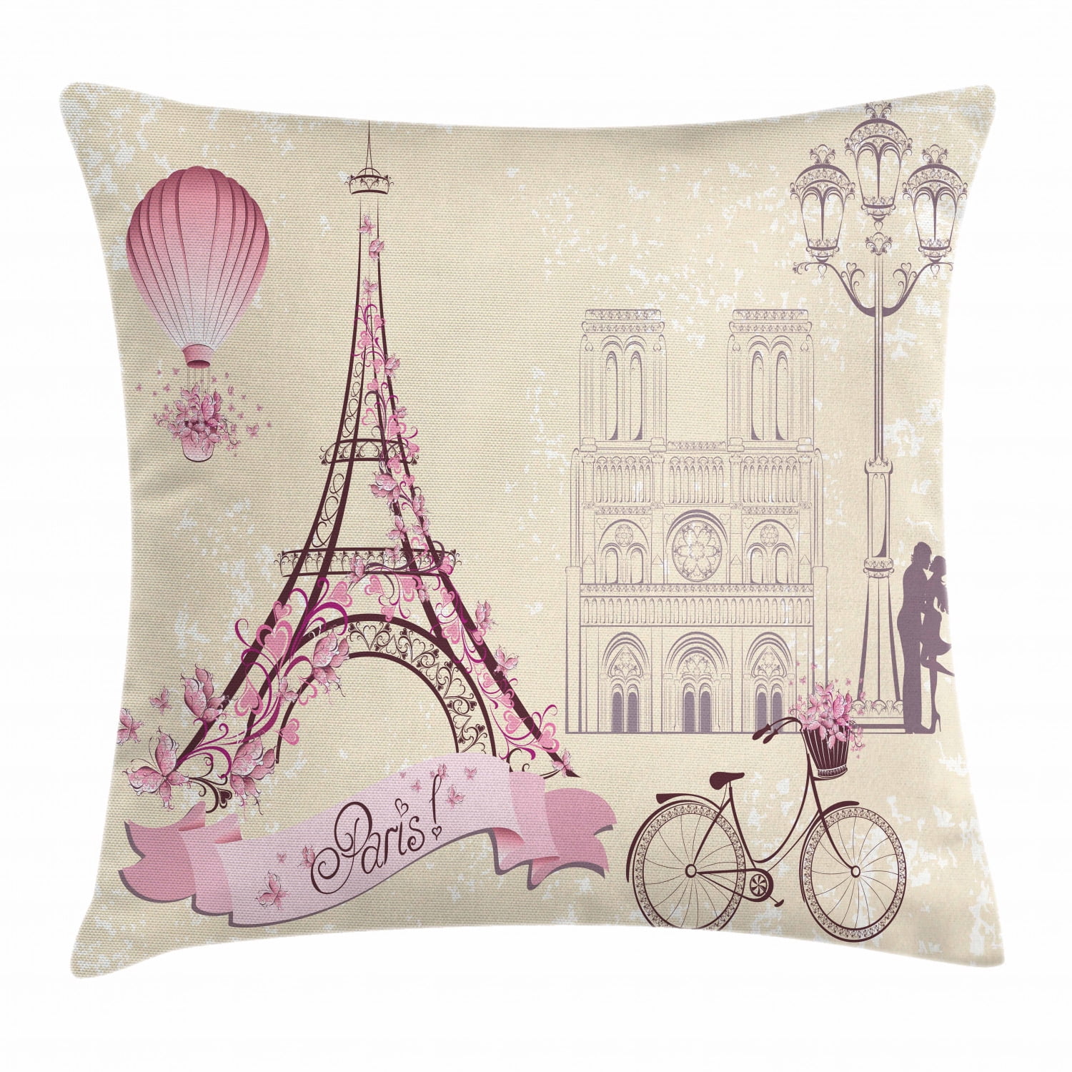 16 Paris Cushion Cover Vintage Style Throw Pillow Travel Theme Pillow Cover Eiffel Tower Zip Handmade Cotton Canvas Fabric