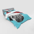 thumbnail image 3 of Ambesonne Pug Bedding Set 3 Pcs, Dog with Santa Hat X-Mas, Twin, Blue Ruby Grey, 3 of 3