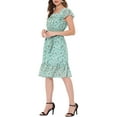 thumbnail image 5 of INSPIRE CHIC Women's Floral Print Elastic Waist Square Neck Ruffled Hem Belted Midi Dress Green L, 5 of 6