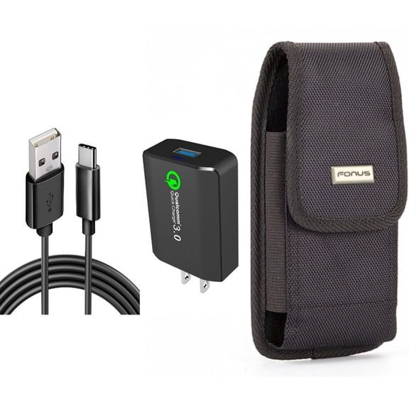 Case Belt Clip & Home Charger for iPhone 15 Pro - Swivel Holster Rugged Cover and 18W Fast 6ft USB Cable Type-C Turbo Charge Y1R for iPhone 15 Pro (6.1")