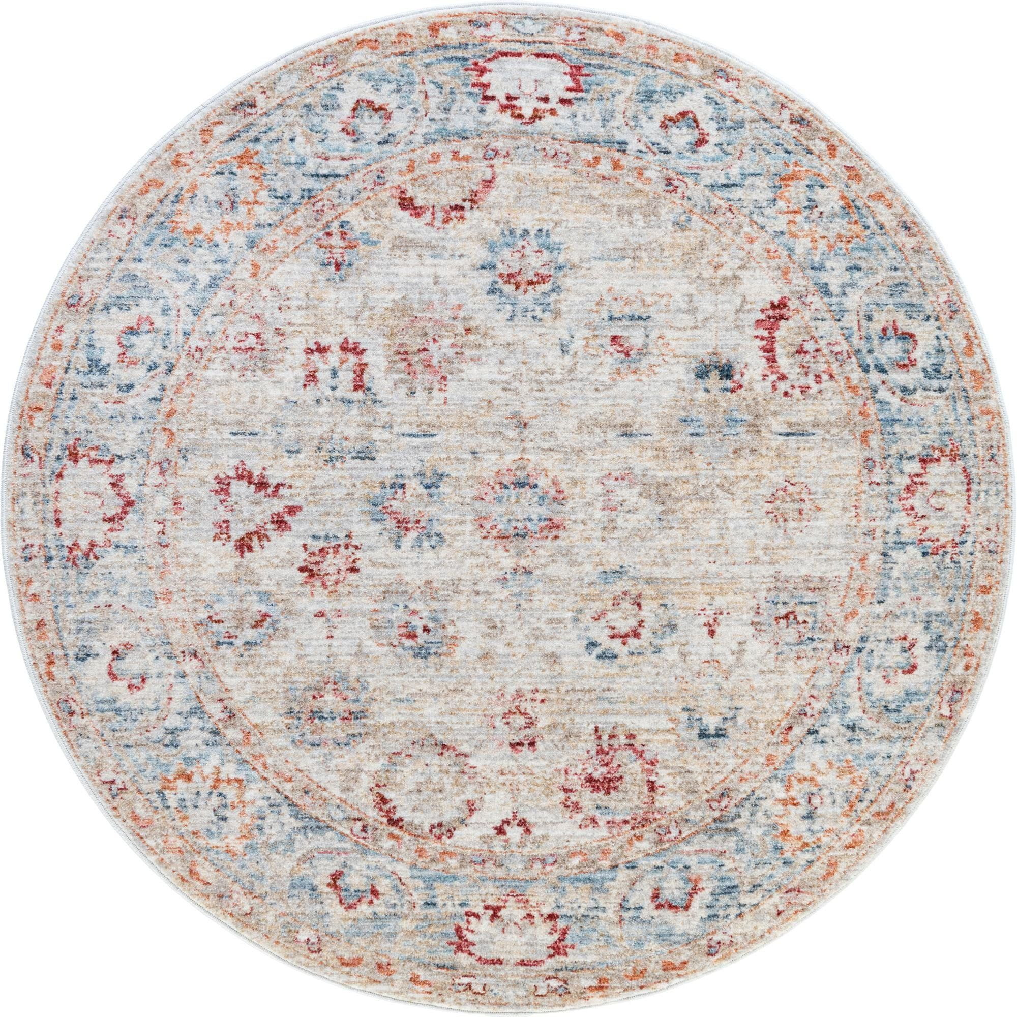 Unique Loom Alexander Noble Rug Ivory/Blue 3' 10" Round Floral Country Perfect For Dining Room