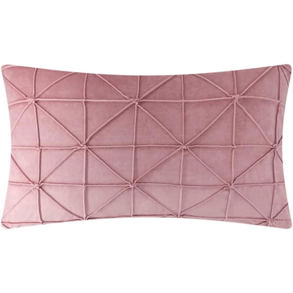 JWH Ultra Soft Grid Pattern Rectangle Velvet Throw Pillow Covers for Sofa Cuch Bedding Decor 14 x 24inch Rose Pink