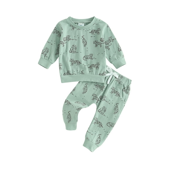 Bagilaanoe 2PCS Toddler Baby Boy Long Pants Set Print Long Sleeve Sweatshirt Pullover Tops   Drawstring Sweatpants 6M 12M 18M 24M 3T Kids Casual Sweatsuits