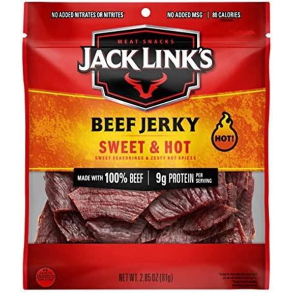 Jack Link’s Beef Jerky, Sweet & Hot, 100% Beef, 9g of Protein per Serving, 2.85 oz Bag