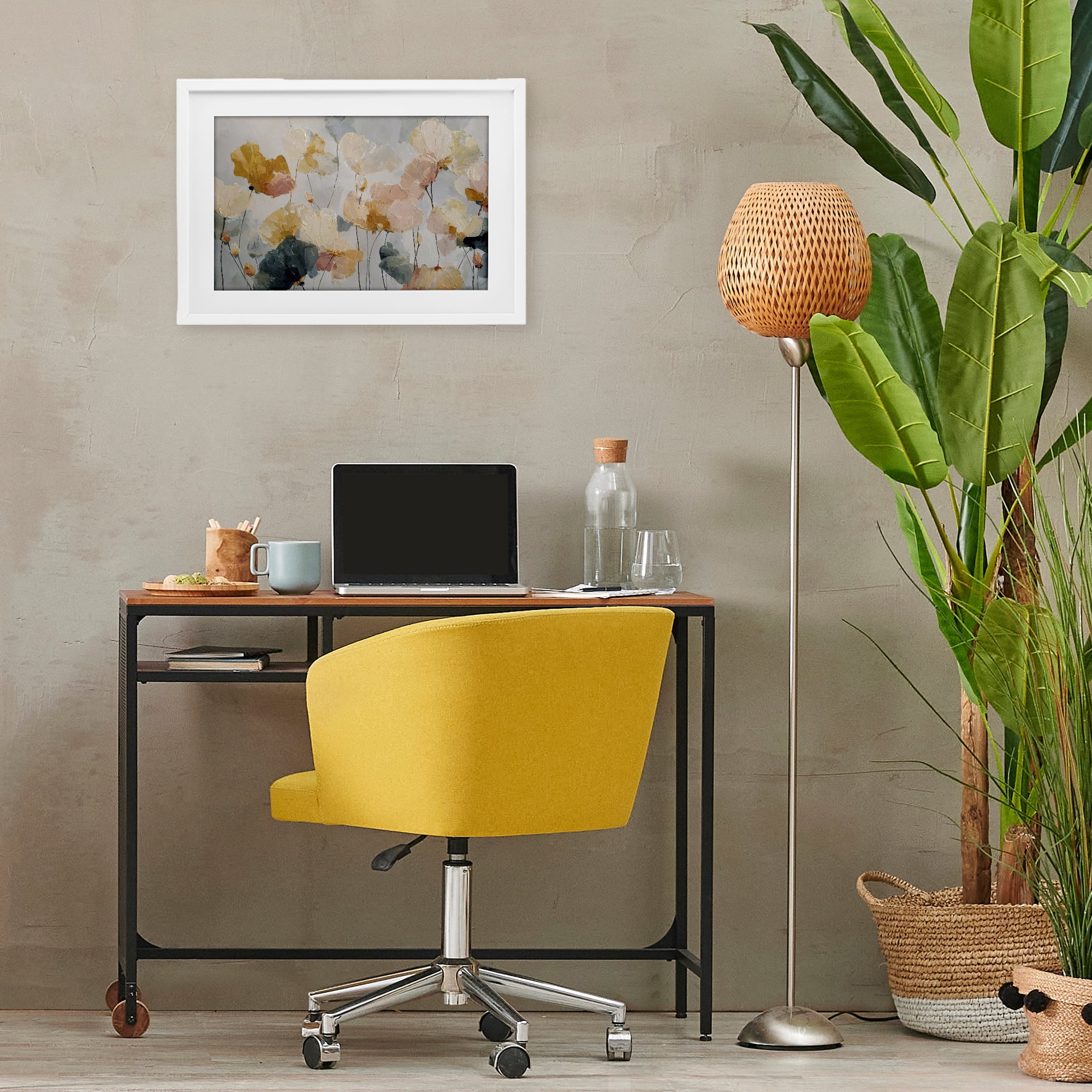 Stupell Industries Abstract Brushed Petals White Framed Print Under Glass, design by Jacky Ngan
