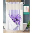 thumbnail image 2 of No Hook Shower Curtain with Snap in Liner, Summer Flowers Eucalyptus Plants Glass Vase Purple Striped Shower Curtains for Bathroom, Washable Shower Curtain Liner Set with Mesh Top Window, 36"x72", 2 of 6