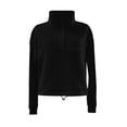 thumbnail image 6 of hoksml Women Half Zip Stand Collar Drawstring Hem Cropped Sweatshirt Drop Shoulder Pocket Long Sleeve Pullover for Sport Street Daily, 6 of 8