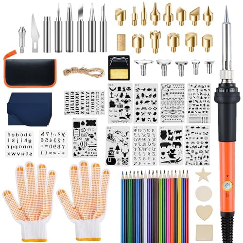 121pcs Wood Burning Tools kit with Gloves,Wood Burning Tool Set with Adjustable Temperature 200~450°C Switch,Professional Pyrography Pen Set for Embossing Carving Soldering