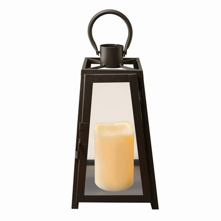 Metal Lantern with Battery Operated Candle - Black Tapered