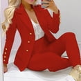 thumbnail image 4 of 2 Pcs/Set Lady Business Suit Turn-down Collar Solid Color High Waist Single-breasted Ankle-banded Pants suit for Work, 4 of 7