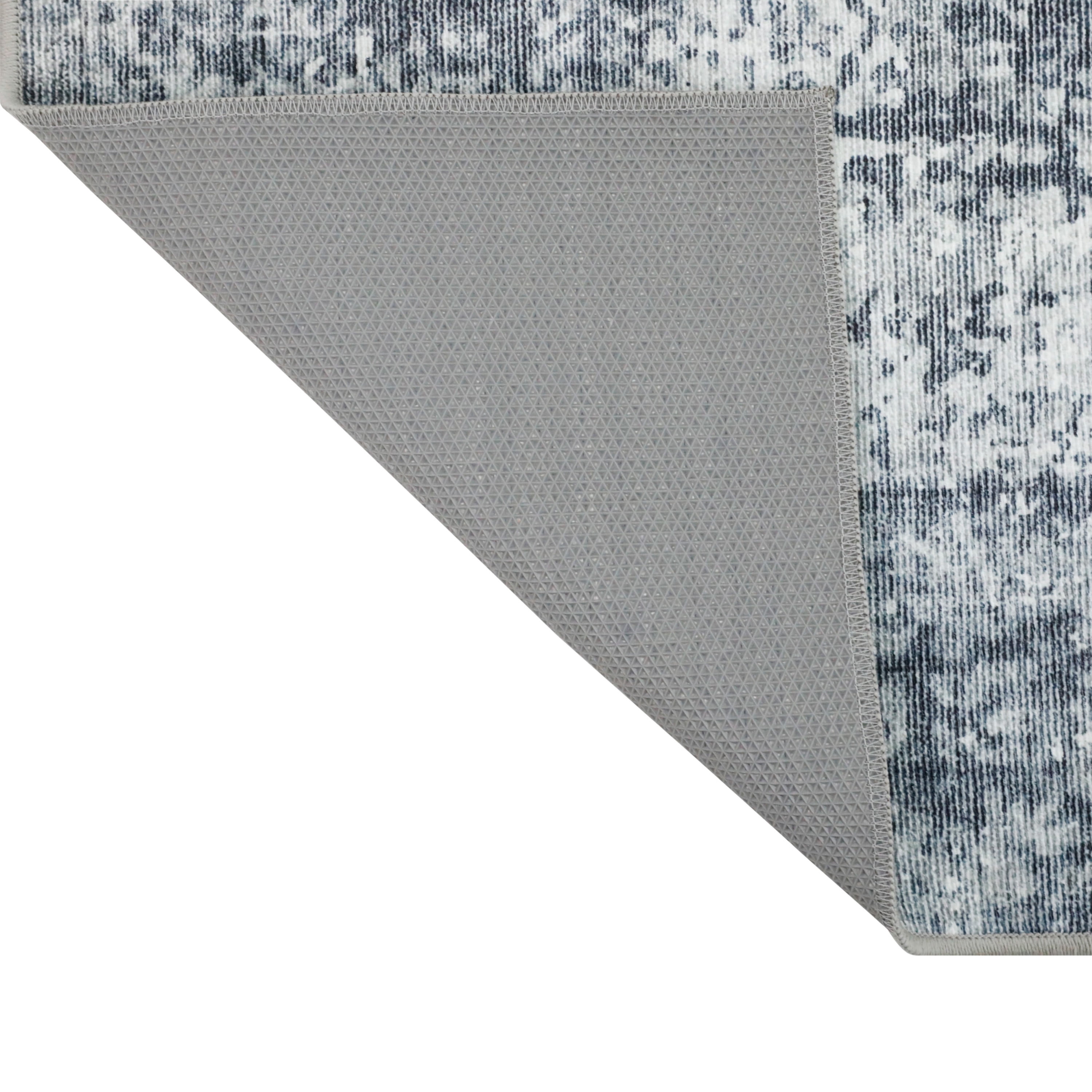Washable Skid-Resistant Runner Rug Geometric Blue 24" x 72"