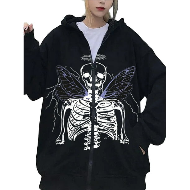 VISgogo Mujer Hombre Otoño Sudadera con Capucha, Estampado de Esqueleto Sudadera con Capucha de Manga Larga con Cremallera Completa y Bolsillos, M/L/XL/XXL/XXXL VISgogo moda