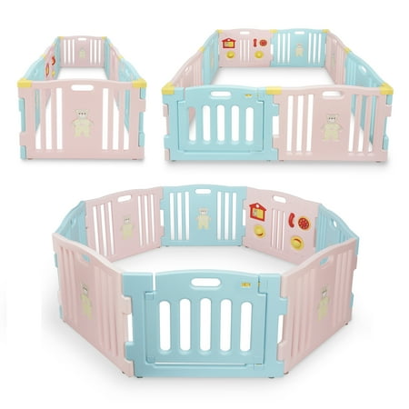 Kidzone Baby Interactive Playpen 8 Panel Safety Gate Children Play Center Child Activity Pen ASTM Certified Light Pink